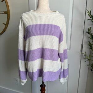Steve Madden Purple and White Stripe Sweater Size 2X